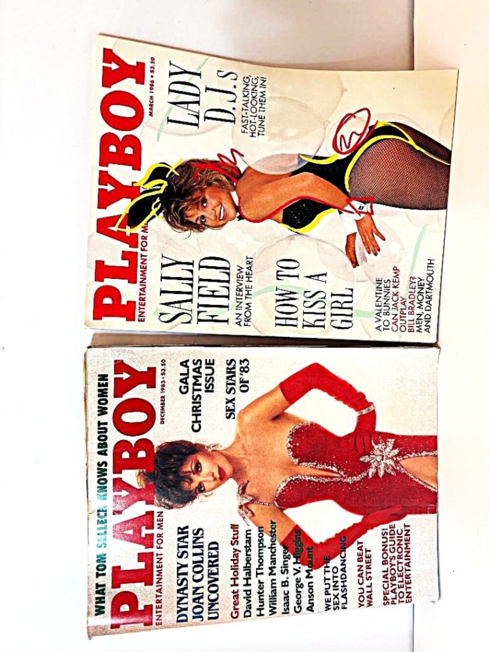 Vintage Dec 83 Joan Collins Mar 86 Sally Fields Playboy Magazines no centerfold